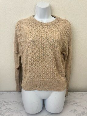Mossimo Long Sleeve Cable Knit Sweater Womens S Textured Tan Pullover Cotton G1